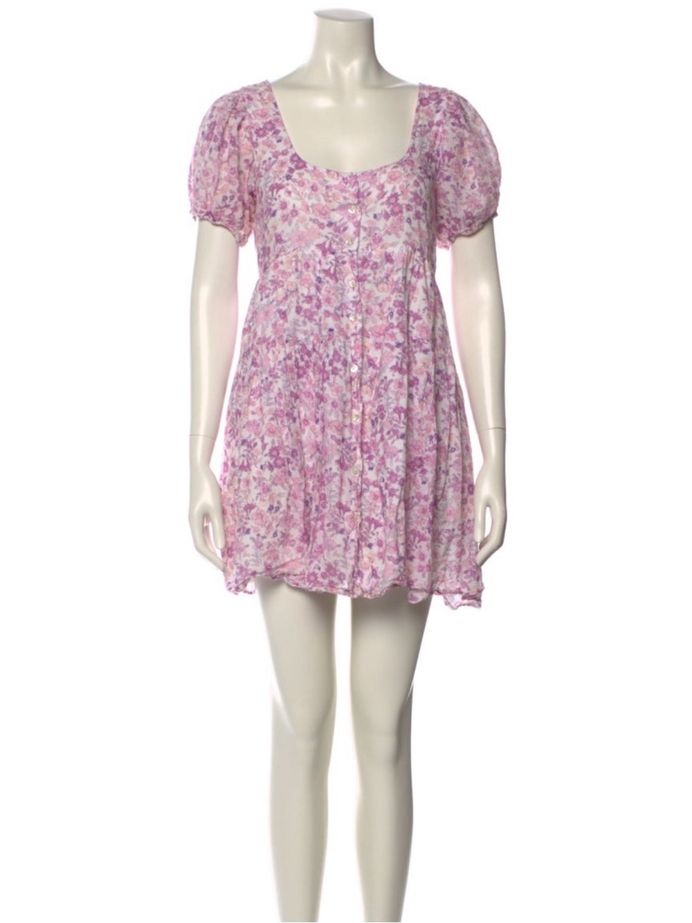 LoveShackFancy Pink Floral Puff Sleeve Mini Dress Size Large Cottagecore - Picture 2 of 10